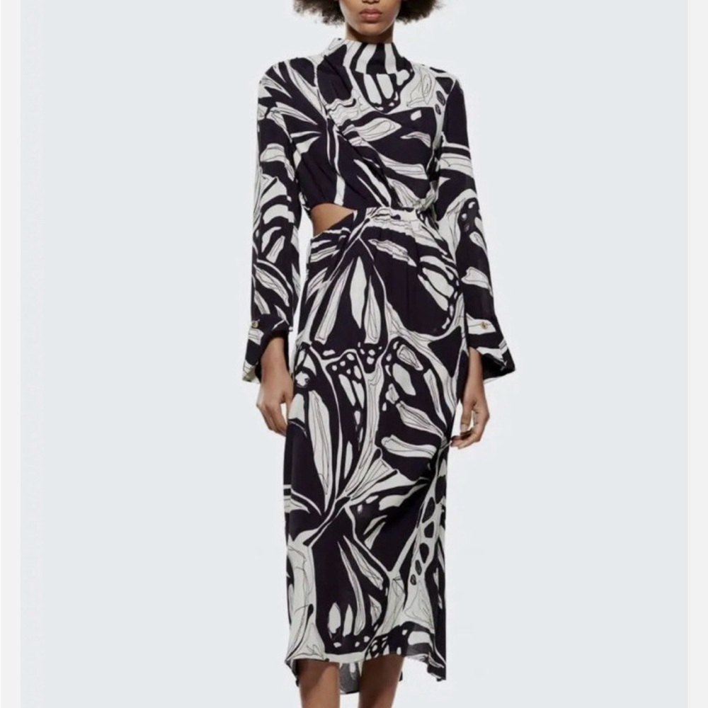 Zara Monochrome Floral Pattern Dress